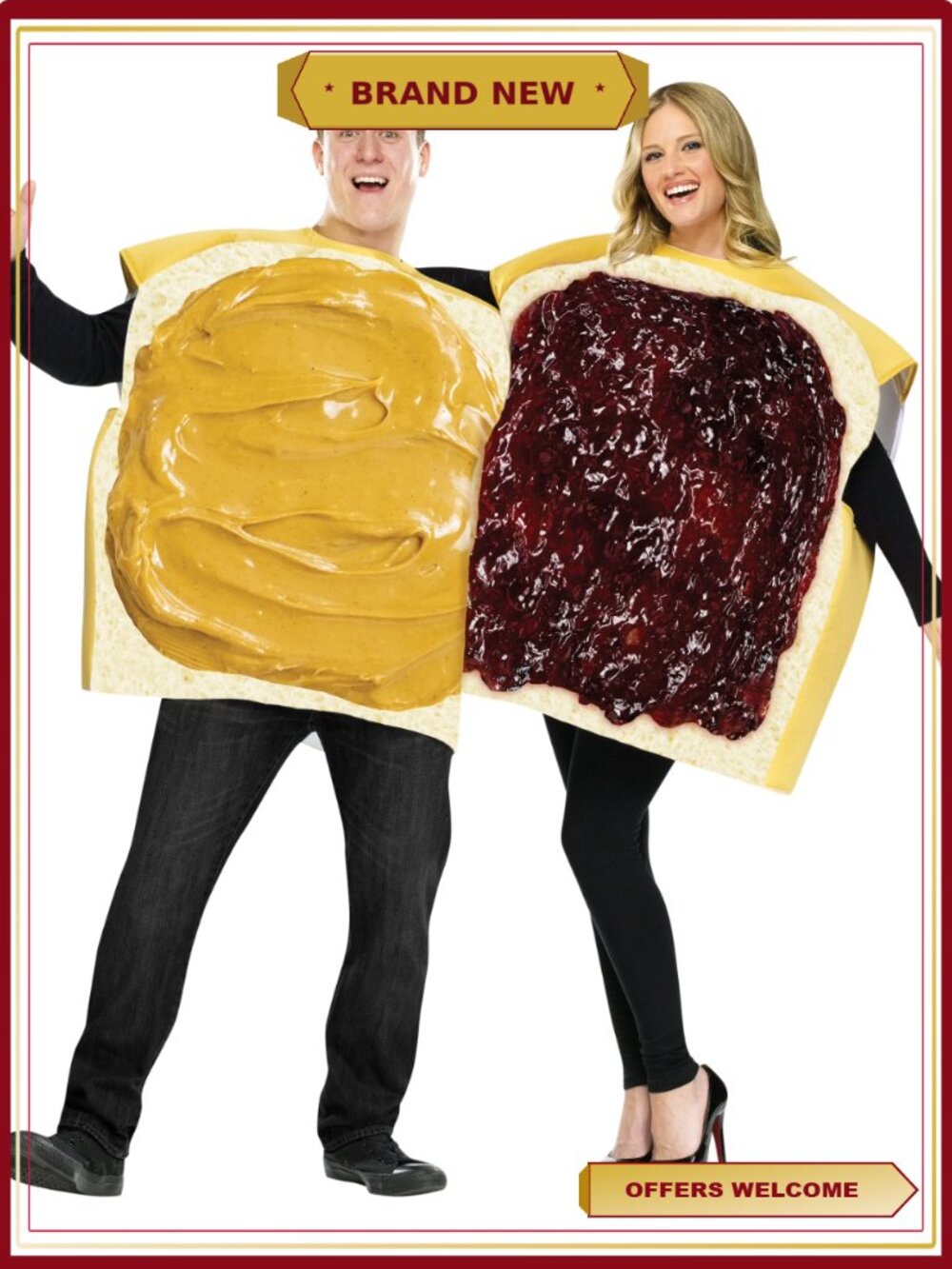 Peanut Butter and Jelly Couple Halloween Costume 2pc Adult Size S-XL